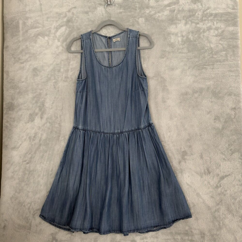 Next Chambray Tiered Midi Dress Womens M Blue Sleeveless Full Skirt